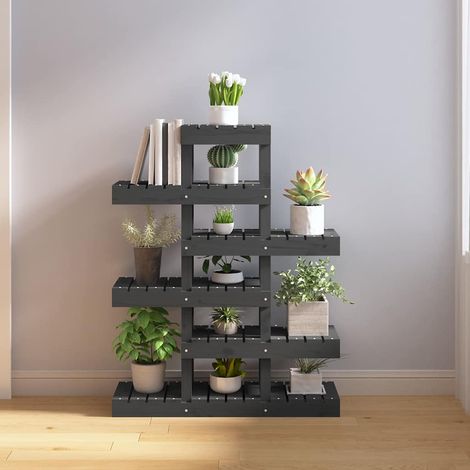 vidaXL Soporte para plantas madera maciza pino gris 85x25x109,5 cm (1/5)