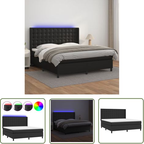 The Living Store Sommier à lattes de lit matelas LED Noir 160x200cm Similicuir - Lit Plateforme - Lit Design - Lit Moderne - Lit Capitonné - Sommier Tapissier (1/5)