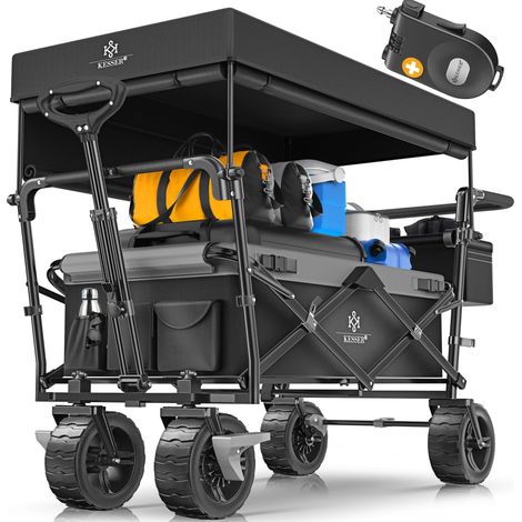 KESSER® Carro de mano plegable GT9000 Carretilla de mano con techo Carro de transporte incl. 2x sistema de correas de 3 puntos plegable hasta 80 kg Negro / Gris