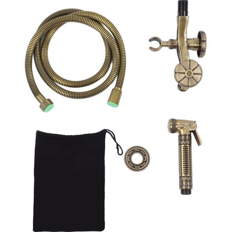 Rubinetto a parete monocomando in ottone in stile retrò con doccetta, ideale per bagno, bidet, giardino e piscina. (1/5)