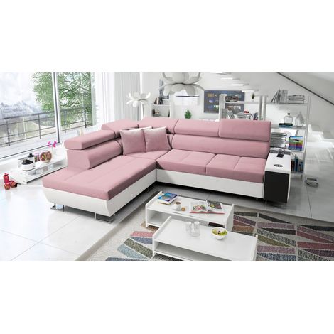 Multifunktionaler Eckschrank MORENA VII, Kunstleder/Uttario Velvet Weiß/Rosa Links (1/5)