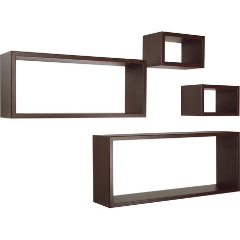Mensola da parete scaffale cubo set 4 pezzi marrone salotto camera soggiorno moderno Merlino (1/4)
