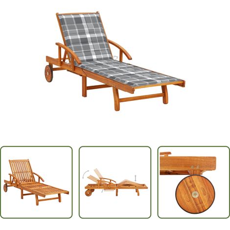 Chaise longue bois acacia - Chaise longue de jardin avec coussin Bois d'acacia solide (1/5)