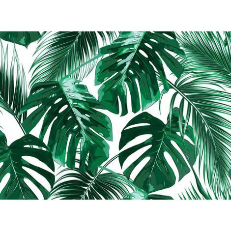 Papier peint panoramique vert et blanc original Tapisserie panoramique nature pour chambre Papier peint panoramique tropical design (1/4)