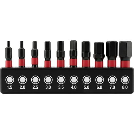 Set 10 Embouts Hexagonaux H1.5–H8.0, Set Tournevis Hexagonal Magnétique Longueur 25mm, Embouts S2 (Métrique) (1/5)