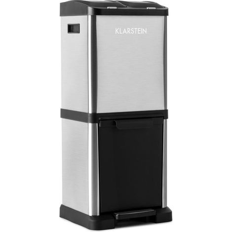 Klarstein – Poubelle à pédale tri sélectif 45L – 3 compartiments 15L/15L/15L – Coque inox anti-odeur – Ouverture par pédale silencieuse (1/5)