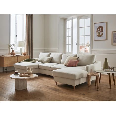 Will - wohnlandschaft u-form - 7 sitzplätze - mit schlaffunktion und bettkasten - aus stoff - beige (1/5)