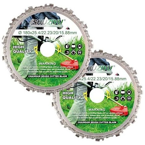SHUZIYU, 180 mm Kreissägezahn, 2 Stück, Freischneiderblatt, 25,4 mm Schaft, mit 22,23-20-15,88 mm Unterlegscheibenadapter, - 180 mm Stück (1/5)