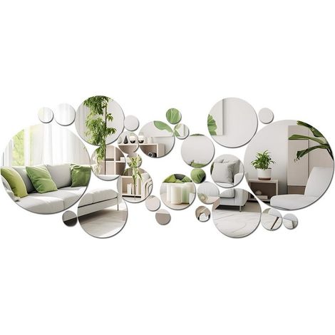 Lot de 32 autocollants muraux en miroir auto-adhésifs, autocollants muraux en miroir acrylique 3D, autocollants muraux décoratifs en miroir, argent (1/5)
