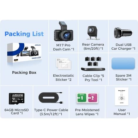 Dashcam, anteriore 4K, posteriore 1080P, M17 Pro anteriore e posteriore, scheda da 64 GB in omaggio. (1/2)