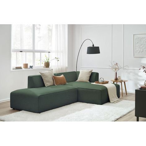 BOBOCHIC - Canapé d'angle fixe MEGEVE tissu chiné Angle droit Vert (1/5)