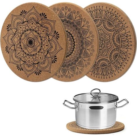 Sous-Verres Liège 19 cm Diamètre Résistant à la Chaleur Antidérapant Robuste Protection Table Tapis Cuisine Casseroles Verres Bols (1/5)