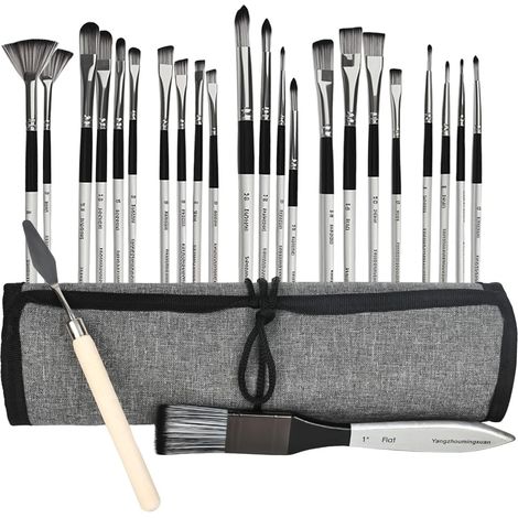 Lot de 24 pinceaux de peinture acrylique avec sac d'organisation pour peinture acrylique, huile, aquarelle, gouache, peinture acrylique