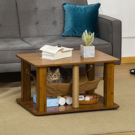 Table hamaca chat 2 postes rascadores yute étagère rangement 79x59x45,5 cm marron