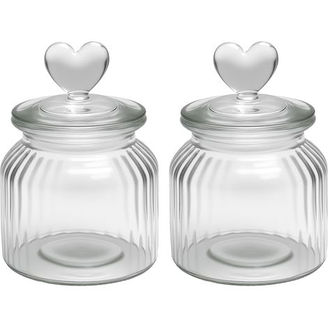 HENGBIRD 2er-Set luftdichte Glasbehälter (650 ml) mit Herzdeckel – Vintage-Bonbonglas aus Klarglas für Süßigkeiten, Gebäck und mehr – Dekoratives Glas für Küche, Hochzeit, originelles Geschenk (1/5)