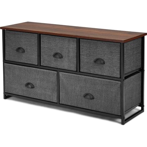 COSTWAY Cómoda Cajonera de Tela Armario con 5 Cajones y Estructura de Metal Estantería para Dormitorio Entrada Pasillo Salón (1/5)