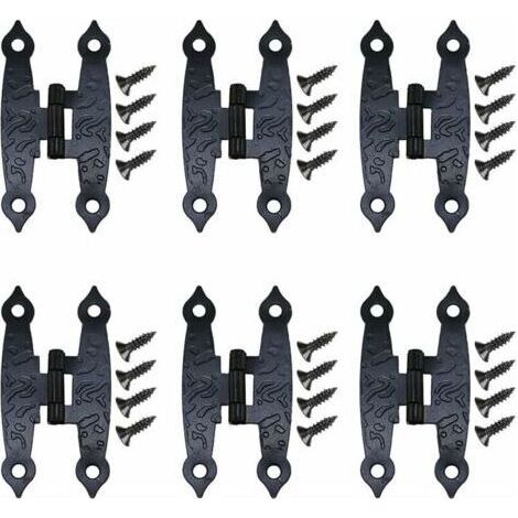 QORVA-Charnières Décoratives Anciennes Noires à Fleurs - Lot de 18 - 65x33mm - Pour Meubles et Armoires - Avec Vis - Quincaillerie Vintage