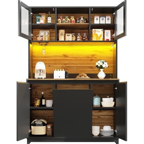 CHICFURN Columna de cocina 120x40x180 cm en MDF y metal negro con LED y almacenamiento (1/5)