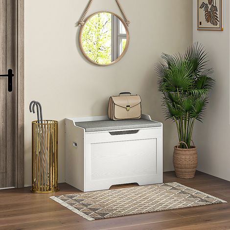 Cassapanca contenitore 75x40x56 cm, seduta imbottita, coperchio con chiusura sicura, poliestere bianco (1/5)