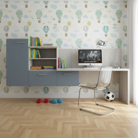 Angolo studio con scrivania parzialmente sospesa e libreria - Design moderno e personalizzabile - Rovere Rock e Avio (1/5)