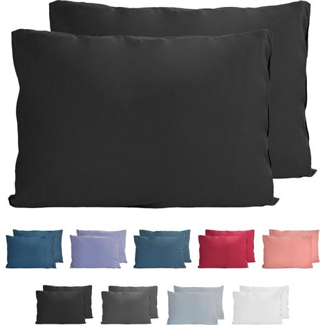 100% Coton Jersey Taie d'oreiller - Lot de 2 - 40x60 cm, Oreiller 150 g/m², Housse de Coussin, Noir (1/5)