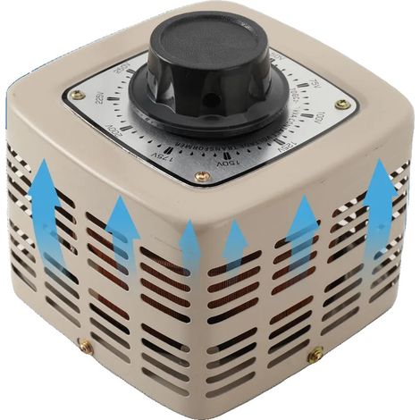 Trasformatore variabile, potenza 1000W, intervallo di tensione 0-250V, corrente massima 4A, contenitore con fusibile di sicurezza, voltmetro analogico