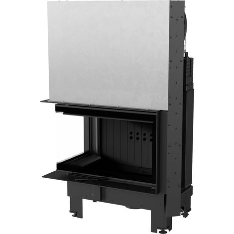 Kamineinsatz aus Stahl KRATKI MBM links 10 kW Ø 200 mit Schiebetür schwarz Verkleidung (1/5)