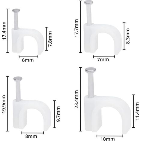 Fascette fermacavi Bardusch per cavi elettrici ed Ethernet (confezione da 400) da 6 mm, 7 mm, 8 mm, 10 mm con chiodi in ferro per cavi CAT5, CAT6, RG6, RG59, RJ45 e TV (1/4)