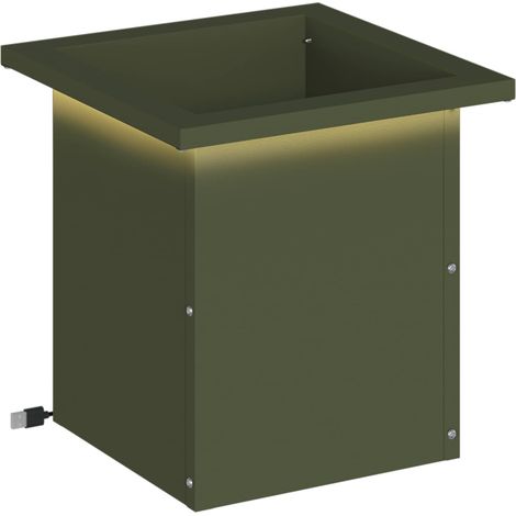 Garden Planter with LED Olive Green 30 x 30 x 30 cm Steel vidaXL