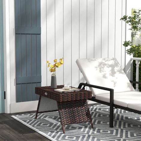 Mesa de exterior plegable 60x41x41 cm en ratán marrón, sin montaje, para balcón – MEUBLIV (1/5)