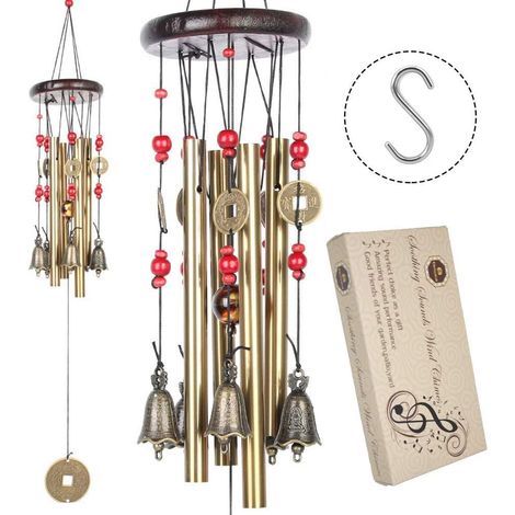 Traditionelles chinesisches, beeindruckendes Bronze-Windspiel für Garten und Terrasse, 60–90 cm, MT-213B, Braun