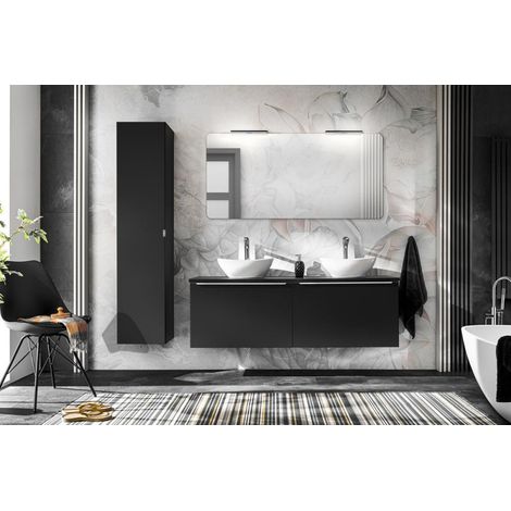 Ensemble complet avec meuble double vasque + 4 éléments - 120 cm - Rosario Black - Livraison gratuite
