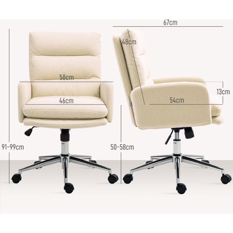 Fauteuil de travail ergonomique à bascule, avec accoudoirs, revêtement imitation fourrure, assise pivotante et hauteur ajustable, tissu ivoire, parfait pour le télétravail. (1/5)