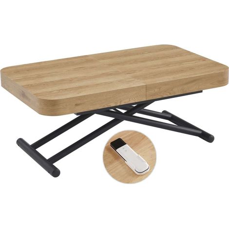 Mesa centro elevable y extensible Turin acabado oak y negro, 28/78cm(alto) 75cm(largo) 120/160/200cm(ancho)