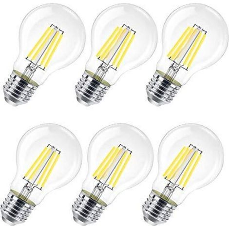 Pack of 6 E27 LED Bulbs, 8W (equivalent to 80W), A60, Clear, Non-dimmable, Cool White 6500K (1/5)