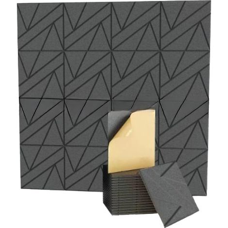 Self-Adhesive Soundproofing Panels (12-Pack) – Polyester Fiber Acoustic Insulation Panels, Dark Gray, 30 x 30 cm (1/5)