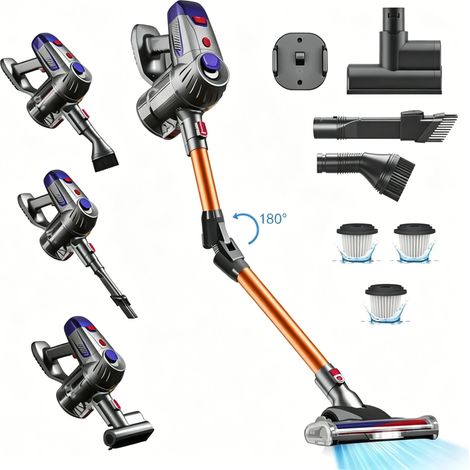 Aspirateur Balai sans Fil - 8 en 1/45KPa/550W - Batterie Amovible 50 Min Autonomie - pour Sols Durs/Les Poils d'animaux/Tapis