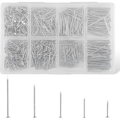 900 Pièces Assortiment de Clous, Avec clous de finition, pointes, clous ordinaires,Clous Muraux en Béton, Pointes et Cclous d’Accrochage pour Accrocher Images Travail du Bois