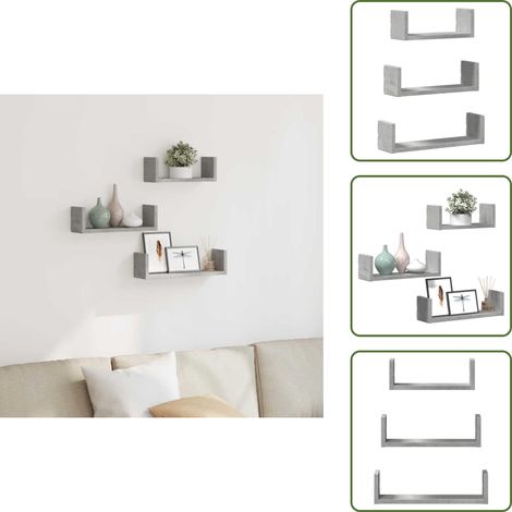 Wandregal 3 Stk. Betongrau Holzwerkstoff - Wandregal - Wandregale - Schweberegal - Wandboard (1/5)