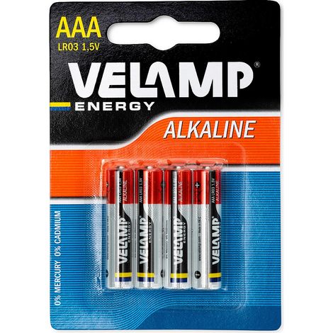Velamp LR03-4BP Blister di 4 Batterie LR03 Mini Stilo AAA Alcaline 1.5V Rosso (1/4)