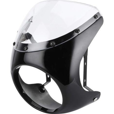 Pare-brise Universel de Déflecteur de Vent de Carénage de Phare de 7 Pouces avec Lentille Transparente Noire Brillante-confort et pour les Coureurs (Noir brillant + couverture transparente) (1/5)
