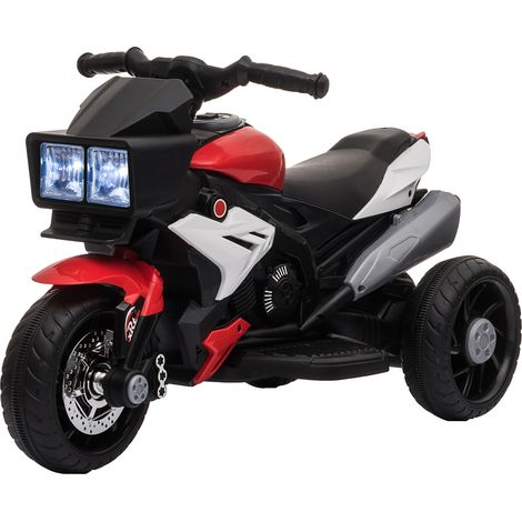 Moto électrique enfant 6V avec lumières, klaxon, musique et pneus larges, vitesse 3 km/h, rouge