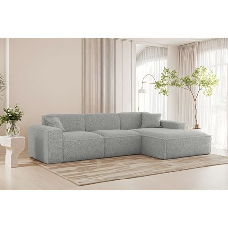 Ecksofa Designersofa CELES PREMIUM in Stoff Sven Hellgrau Ottomane Rechts (1/3)