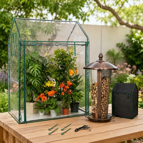 Set para el jardin y la fauna silvestre 2 piezas invernadero portatil para tomates y comedero para pajaros 2 en 1 227781421 227781421 (1/5)