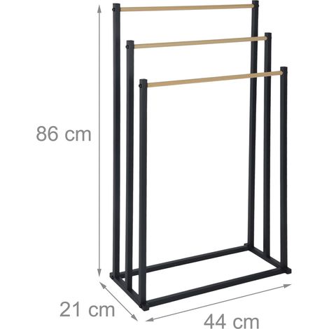 Porte-serviettes à 3 barres pratique pour salle de bain 86 x 44 x 21 cm en fer noir (1/4)