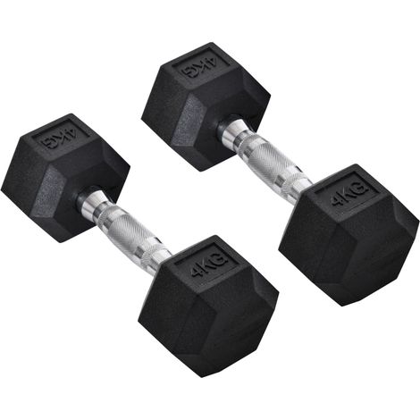 Set de 2 haltères hexagonales en fonte avec poignées striées, 2 x 4 kg, noir (1/5)