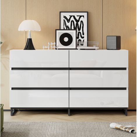 Wohnzimmer-Aufbewahrungsmöbel 140 x 39,5 x 78,5 cm, 6 Schubladen, weiß und schwarz OKMYHOME (1/5)