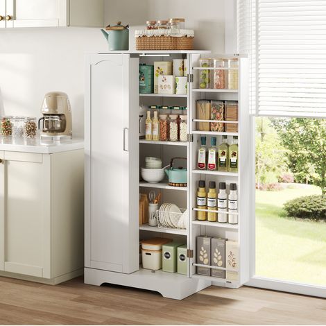 Buffet de cuisine en MDF et panneaux PB blanc 60x35x128 cm, LED à capteur USB, étagères réglables, double porte (1/5)