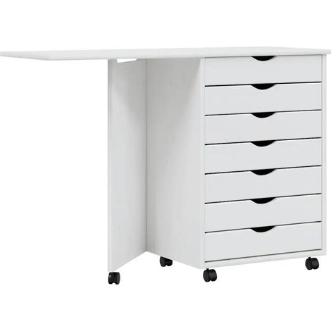 Mobiletto su ruote con scrivania pieghevole vano portaoggetti organizzato 105,5 x 39 x 74,5 cm legno di pino bianco 020047169