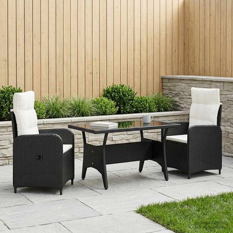 vidaXL Set da pranzo per esterni 3 pcs Nero e Bianco Crema polyrattan (1/5)